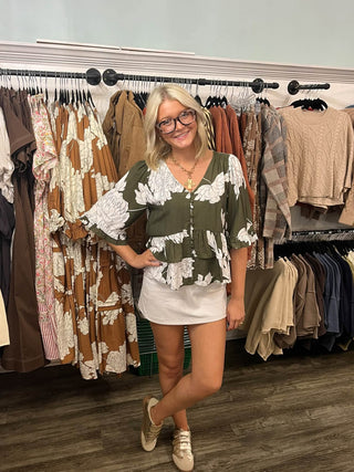 Caroline Olive Ruffle Top