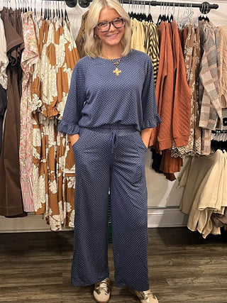 Polka Dot Knit Ruffle Collection Top
